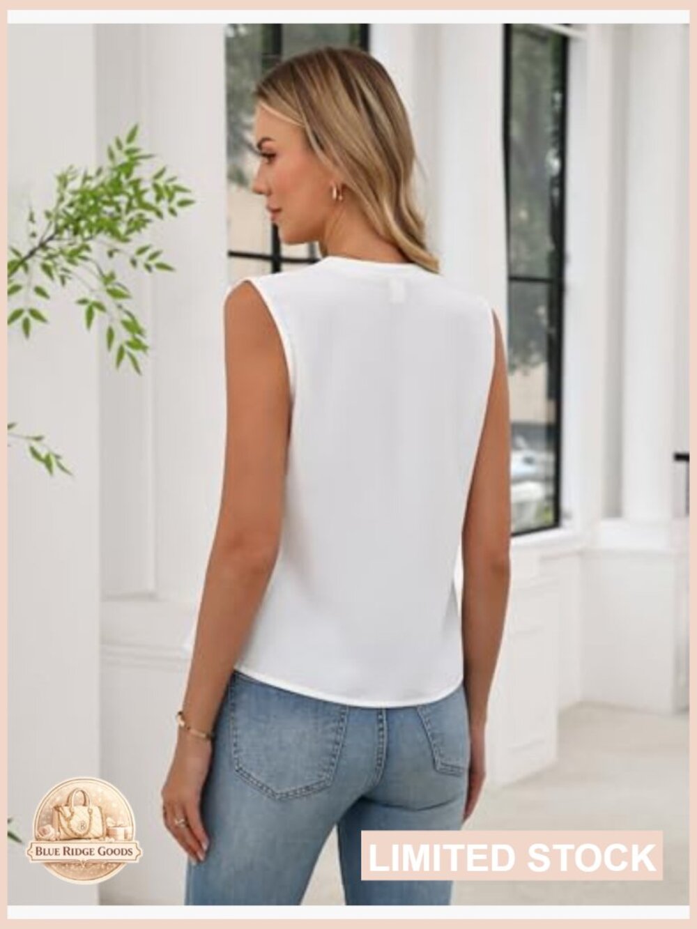 Button Down Tank Top Pleated V Neck Sleeveless Blouse Business Casual Work Top - Picture 4 of 7